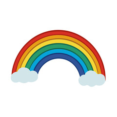 Vibrant rainbow with fluffy clouds isolated on transparent background