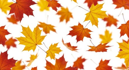 Falling Maple Leaves Autumn Color Against White Background