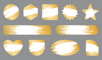 Gold scratch effect. Lottery ticket stickers, winning places, erasable paint layers, different shapes, gambling or promotional marketing winner prize game, empty frame, qualitative vector set