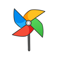 Colorful pinwheel toy with four blades spinning on a stick isolated on transparent background
