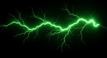 Green Lightning Strike Effect on Black Background
