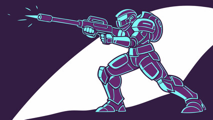 Obraz premium Virtual technology cybernetic high-tech bionic Battle robot dynamic pose with neon