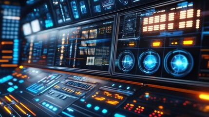 Futuristic control panel with glowing displays