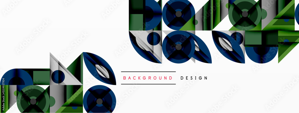 Poster abstract geometric pattern. green, blue, gray shapes overlap creating modern design. minimalist styl