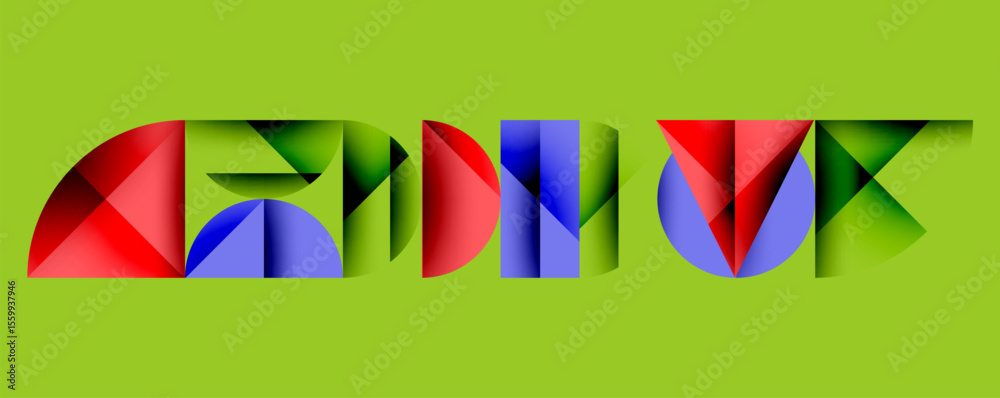 Aufkleber abstract colorful shapes form letters. green background provides contrast. modern design, vibrant hu