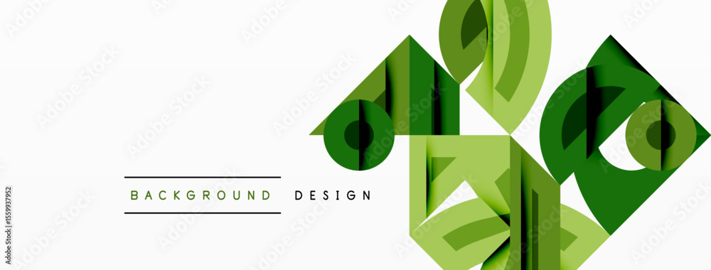 Poster Abstract green shapes overlap, creating dynamic visual texture. Minimalist design features text background design. Light background enhances geometric forms.