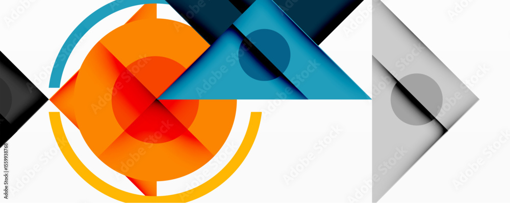 Aufkleber Abstract geometric composition. Circles, triangles, squares overlap creating dynamic visual effect. Bright colors contrast with neutral tones.