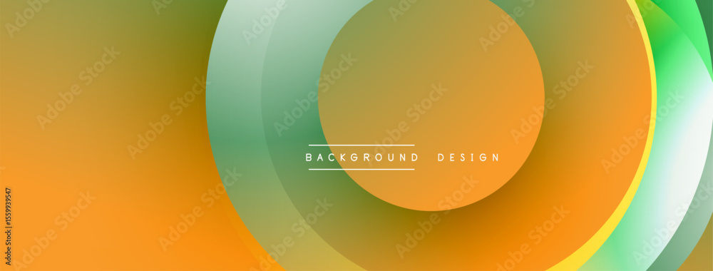 Poster Abstract design features layered, translucent circles. Orange, green hues blend smoothly creating dynamic visual effect. Modern, minimalist style.
