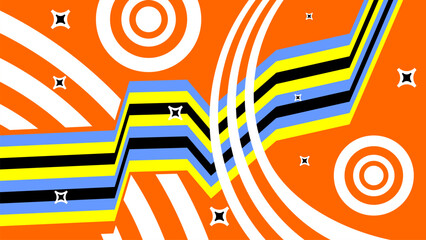 Vibrant abstract pattern with bold lines, playful circles, and retro tones, perfect for trendy designs