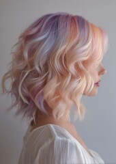 Naklejka premium Vibrant pastel hair colors and a woman profile portrait with stylish and fresh hairstyle art