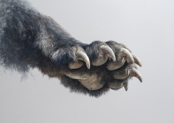 A Close-Up Depiction of a Large Animal's Clawed Paw Against a Plain Background