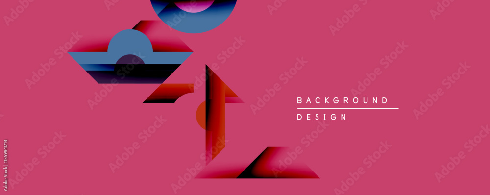 Aufkleber Abstract geometric shapes overlap on vibrant pink background. Gradient colors create dynamic visual effect. Minimalist design suitable for modern applications.