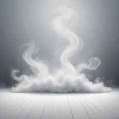 Elegant White Smoke Rising Gracefully in Minimalist Grey Room with Soft Light and Clean Floor