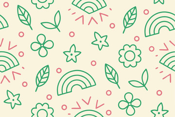 Seamless Whimsical Handdrawn Colorful Doodle Floral Rainbow Pattern
