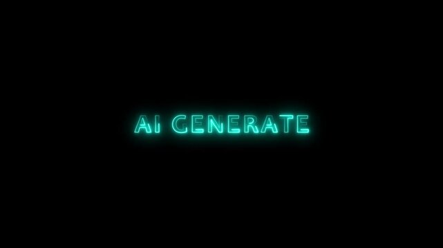 Neon AI generated text animation on black background, glowing artificial intelligence digital typography symbol for machine learning, futuristic tech, automation, and AI content generation.