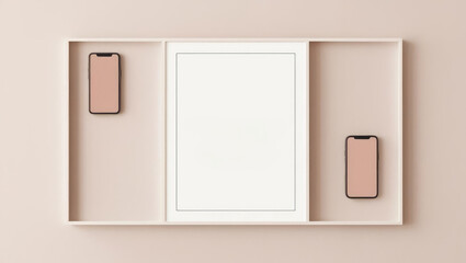 Minimalist Frame Mockup with Mobile Phones for Text or Image Display in a Modern Aesthetic