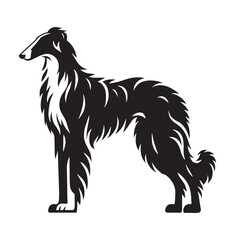 A refined Borzoi dog outline, reflecting its sophisticated disposition - Borzoi silhouette - Borzoi Vector - Silhouette of Borzoi - dog silhouette

