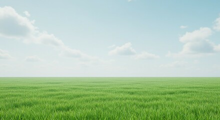 Naklejka premium Green Grass Field Under a Bright Blue Sky with Clouds