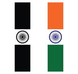 vertical indian flag vector set with black and white and color isolated on transparent bg.