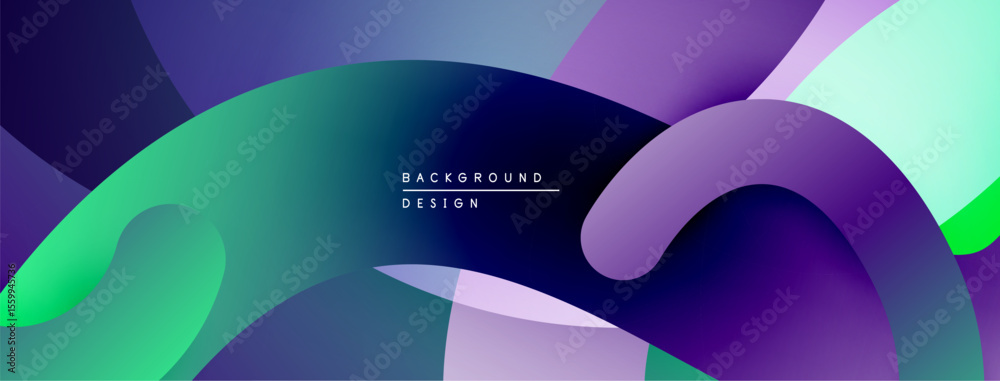 Poster abstract fluid shapes overlap, creating vibrant gradients. purple, teal, green hues dominate composi