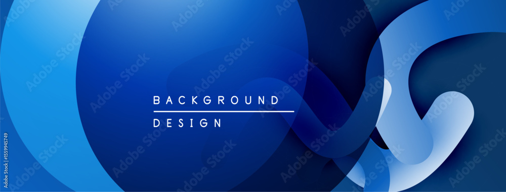 Poster Abstract blue layers create dynamic background. Smooth shapes overlap, offering modern visual appeal. Gradient shades enhance depth.