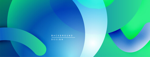 Abstract fluid shapes, vibrant blues, greens create dynamic background. Smooth gradients, overlapping forms suggest movement, depth.