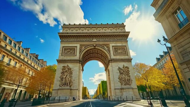 Timelapse view of Foch street and Porte Du Peyrou arch reveals lively atmosphere in the heart of the city, Timelapse of Foch street and Porte Du Peyrou