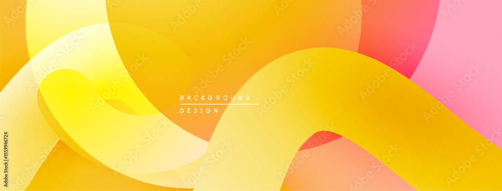 Poster Abstract fluid shapes, vibrant yellow, orange hues. Smooth gradients create dynamic visual flow. Modern design element.