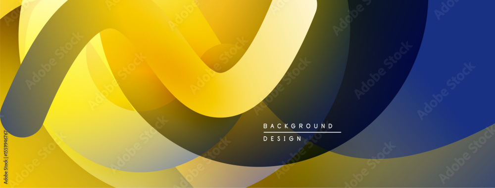 Poster abstract fluid shapes overlap, creating dynamic yellow, blue gradients. modern design evokes movemen