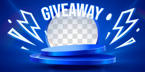 Giveaway winner announcement social media post template with podium and present boxes. Giveaway winner announcement. Vector illustration
