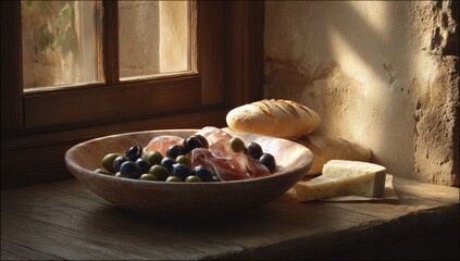 Still life of food on a windowsill