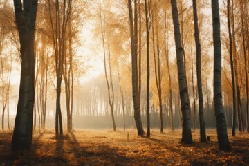 Fototapeta premium Fall trees autumn landscape sunlight.
