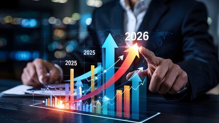 Businessman Analyzing 2025 and 2026 Growth Projections