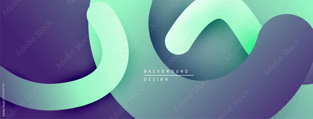 Poster abstract flowing ribbons, purple green gradients. modern design, smooth curves create dynamic visual