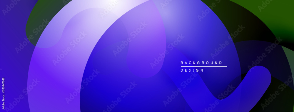 Poster Abstract fluid shapes, vibrant purple hues dominate. Gradient transitions create depth, modern design element. Minimal text present.