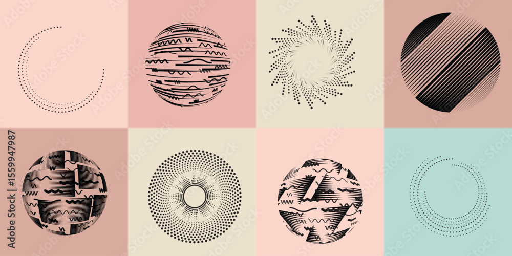 Poster lines and dots in circle form .rotate rounded shape vector illustration .rotating dots form a circle