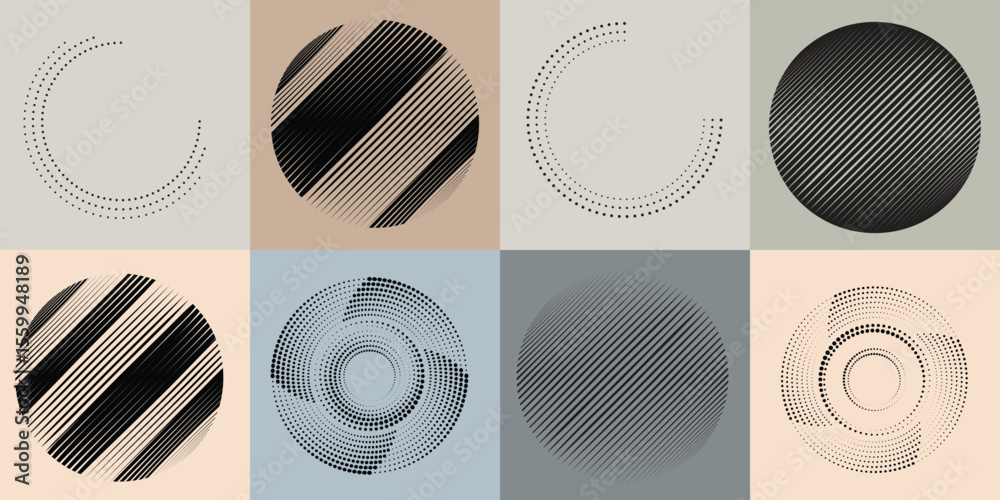 Poster lines and dots in circle form .rotate rounded shape vector illustration .rotating dots form a circle
