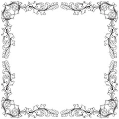 Vintage baroque frame with floral ornament engraving illustration art
