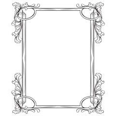 Vintage baroque frame with floral ornament engraving illustration art