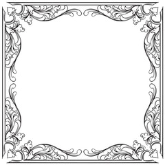 Vintage baroque frame with floral ornament engraving illustration art