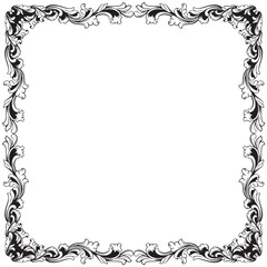 Vintage baroque frame with floral ornament engraving illustration art