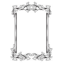 Vintage baroque frame with floral ornament engraving illustration art