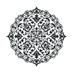 Intricate black floral mandala design on white background.