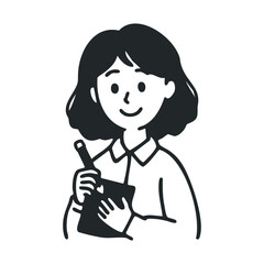 Smiling young asian female with tablet and stylus drawing illustration.