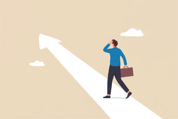 Obraz premium Man walking on an upward arrow path isolated on transparent background