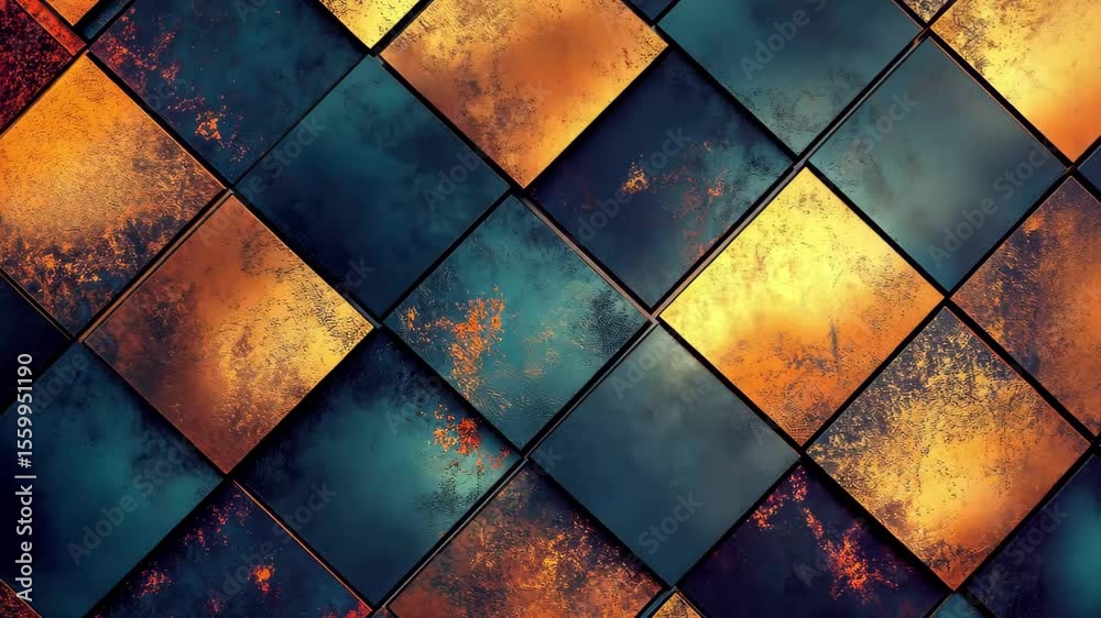 Poster abstract square pattern displaying an offset effect with vibrant colors and textures in a modern des