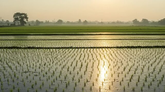 Rice paddy field at sunrise
