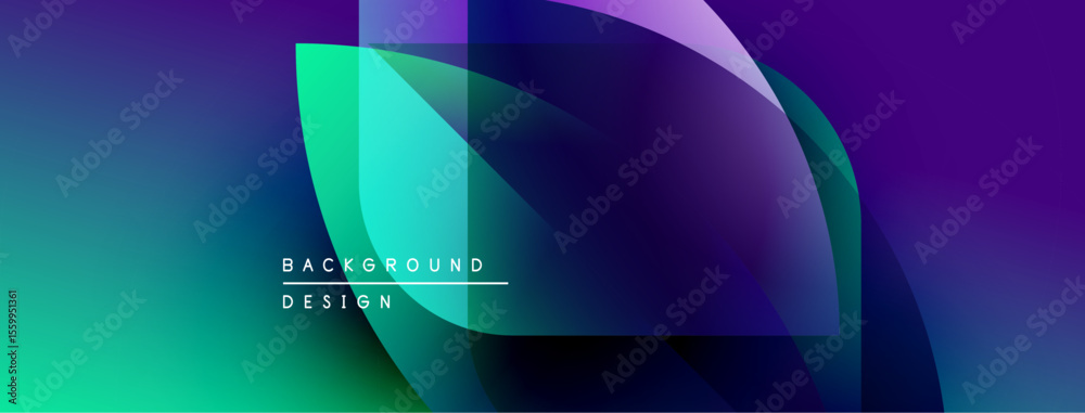 Poster abstract fluid shapes blend vibrant turquoise, purple hues. modern design features overlapping layer