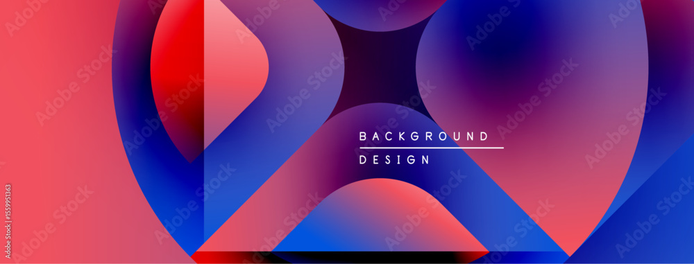 Aufkleber Abstract fluid shapes blend vibrant reds, blues. Gradient colors create dynamic visual impact. Modern design element.