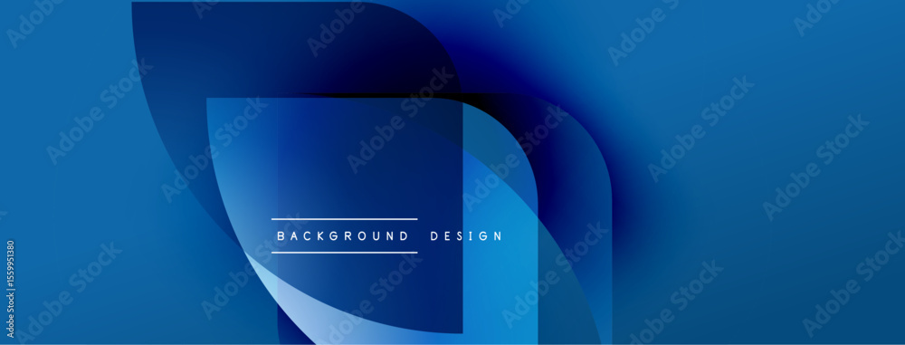 Poster abstract blue design features layered shapes, gradients. text reads background design. modern aesthe